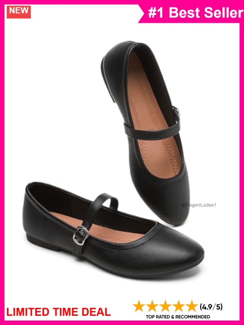 Womens Mary Jane Ballet Flats Faux Leather Memory Foam Strap Shoes